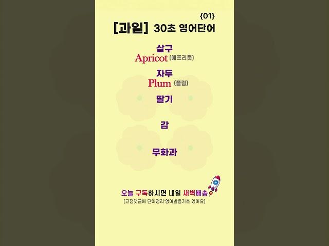 과일 02 | 30초 영어단어⏰ | 듣고 따라해보세요 #영어로켓배송 #로켓배송 #영어단어 #영어회화 ##기초영어 #영어공부 #learnkorean #과일영어 #영어단어공부
