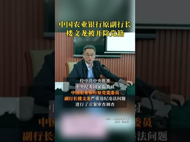 中国农业银行原副行长楼文龙被开除党籍