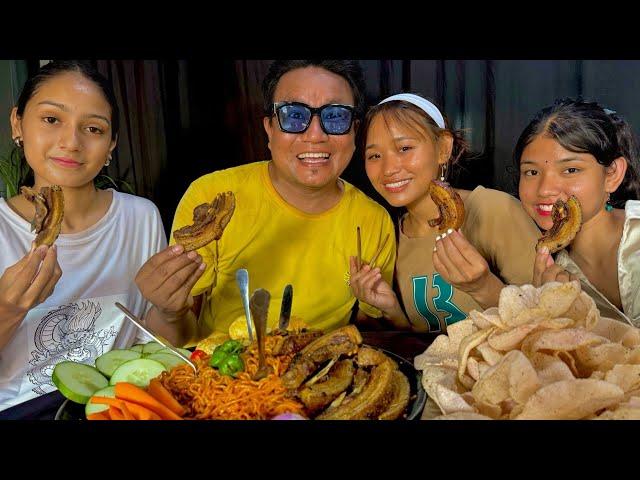 SPICY MUKBANG | SPICY NOODLES, EGG , PORK BELLY MUKBANG | Damak Dance Center | Damak Jhapa