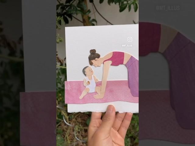 From sketch to finish a yoga with your baby #papercollage #papercutart #papercraftingideas