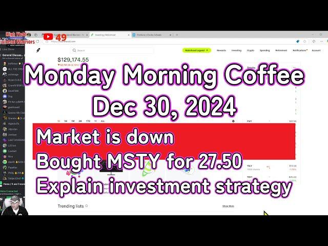 Monday Morning Coffee | Dec 30, 2024 | Market is down, MSTY for 27.50 | Explain Investment Strategy