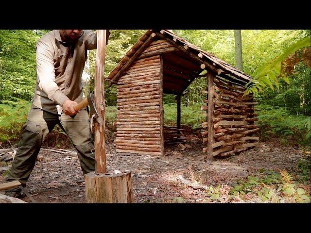Building Bushcraft Shelter with hand tools - Full Build
