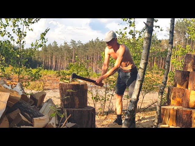 ASMR I chop wood to keep warm all winter ! ax sounds, forest sounds, wind sounds, breathing sounds