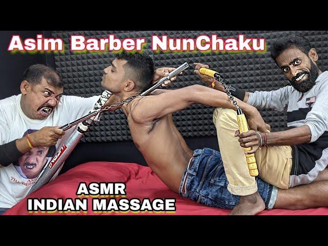 Asim Barber Massage With Nunchaku And Baseball bat ASMR | Asim Barber 4 Hands Massage