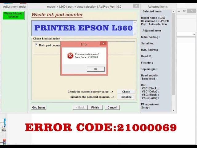 HOW TO FIX ERROR CODE : 21000069 EPSON L360/RESET PRINTER EPSON L360 & MEMBERSIHKAN TINTA PEMBUANGAN