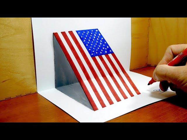 How to Draw USA Flag, 3D DrawingTrick Art