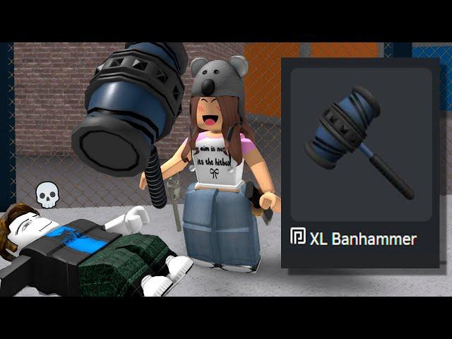 Using THE BAN HAMMER in Roblox Murder Mystery 2..