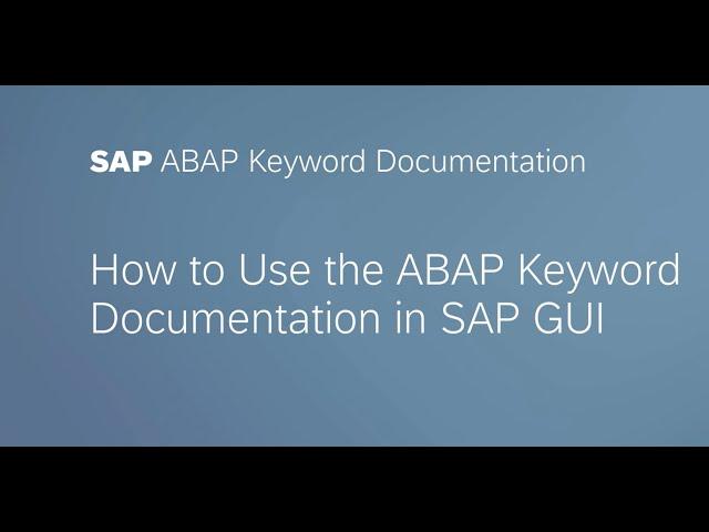 ABAP Keyword Documentation in SAP GUI