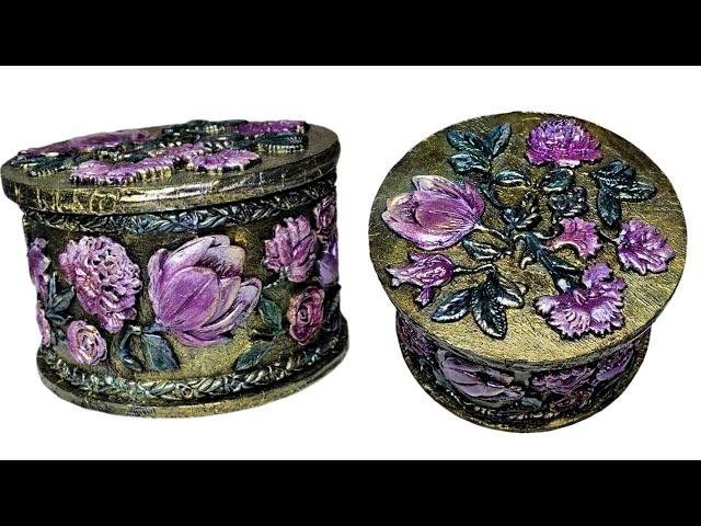 Beautiful Jewelry box with simple materials/Decoupage on cardboard