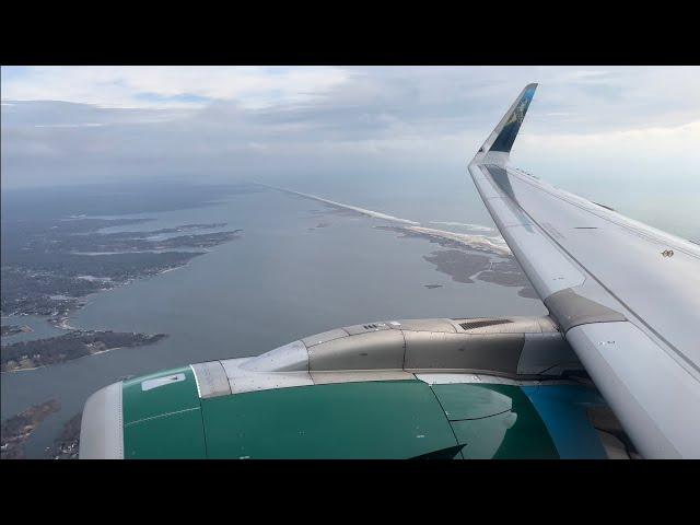 Frontier Airlines A320-NEO approach, landing, and gate arrival in Long Island ( ISP )