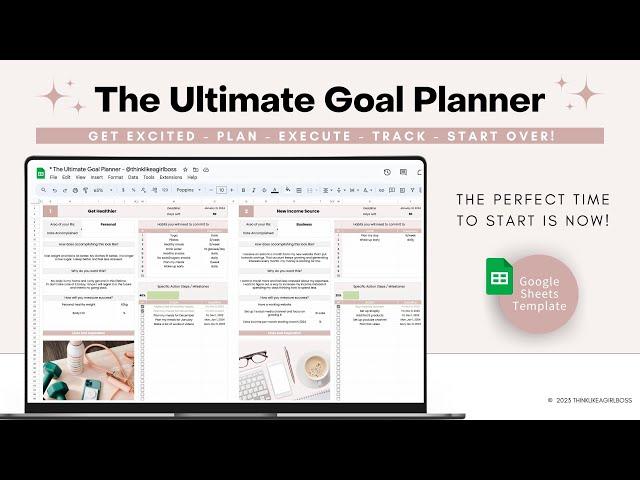 Digital Goal Planner - Google Sheets Template - Goal Tracker Spreadsheet - Productivity Planner