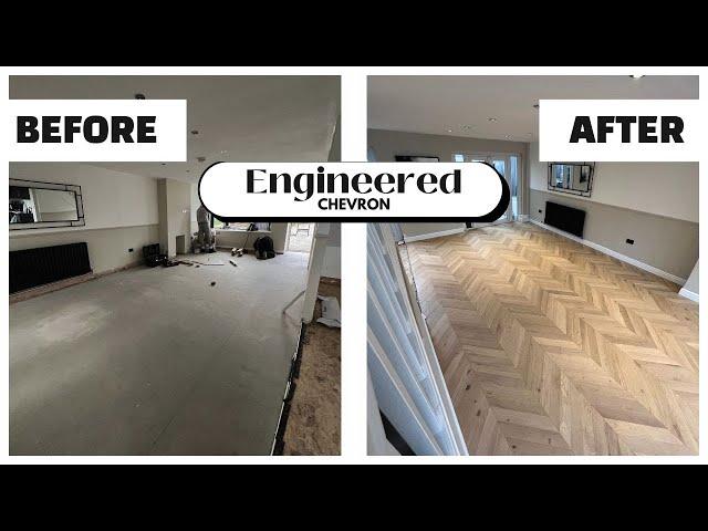 Satisfying Chevron Engineered Wood Flooring Installation: Watch this Glue Down Transformation!