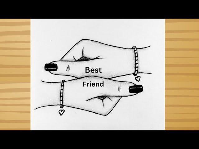 BFF Drawing easy step by step / Best friends Drawing hand - pencil sketch / Drawing tutorial easy