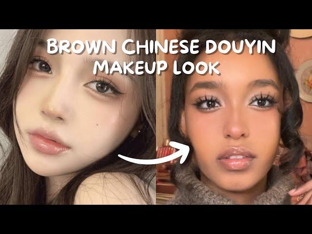 BROWN CHINESE DOUYIN MAKEUP TUTORIAL ON BROWN SKIN!!