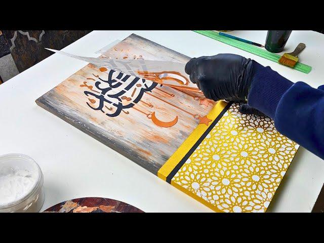 Stencil + texture paste = an amazing decorative art painting in Arabic style 