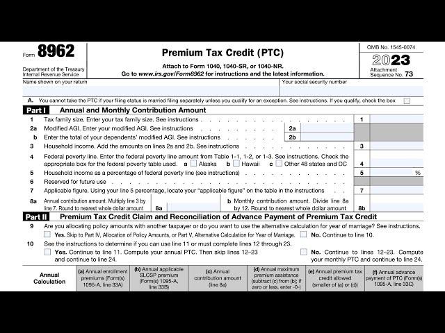 IRS Form 8962 walkthrough (Premium Tax Credit)