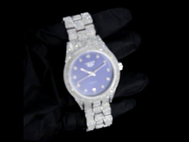 ON SALE NOW! 43mm Silver Iced Out Diamond Watch with Blue Face - $24.99 (link in description)