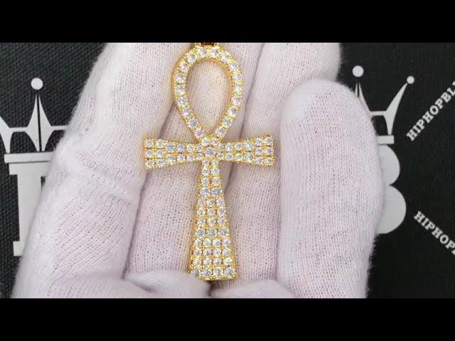 Gold Designer Ankh Cross Hip Hop Bling Bling Pendant | Fully Bustdown