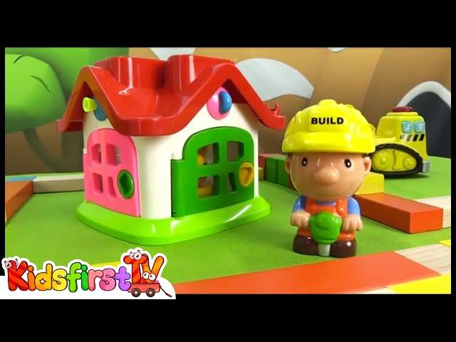 Mr Builder and his toy excavator build a house.
