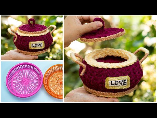 diy basket  how to make a basket from leftovers  diy rope basket with lid