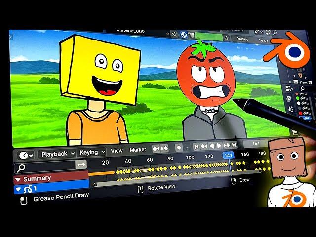 How to create 2D animation in BLENDER - Animation Tutorial (Grease Pencil for Drawing)