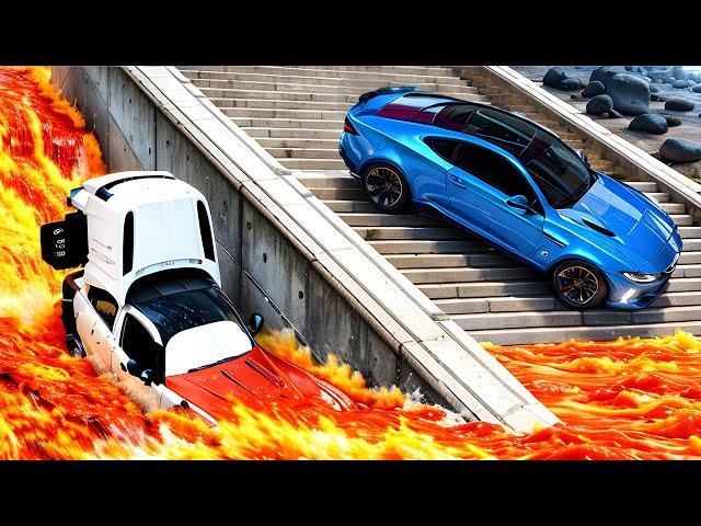 Cars vs Volcano Spit Lava all over the City - BeamNG Drive -  ULTIMATE Edition Compilation