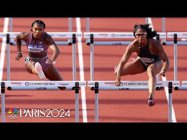 Masai Russell SQUEAKS BY Alaysha Johnson, wins 100m hurdles heat at Trials | NBC Sports