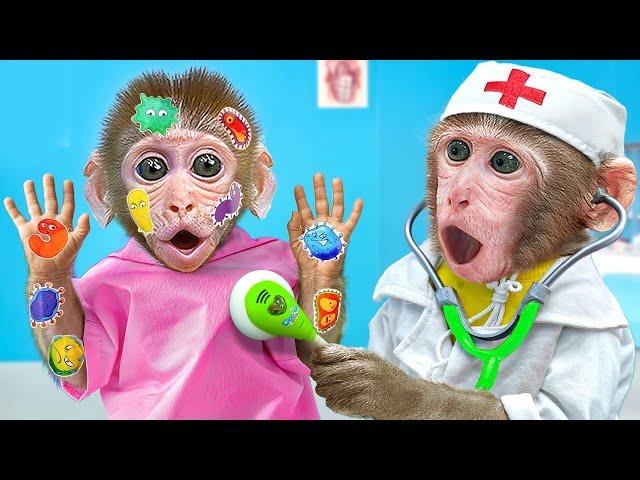 KiKi Monkey pretend Doctor Check Up Health by Sticker Pox for Puppy and Duckling | KUDO ANIMAL KIKI