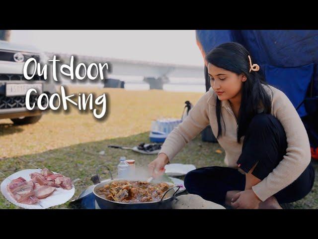 Outdoor Cooking- Local Chicken & Pulao || Roasted Pork || New Year Picnic  2025