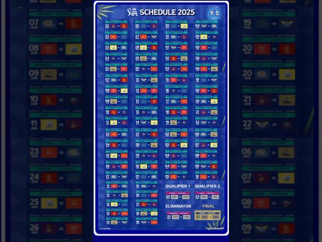 IPL 2025 Schedule Time Table - IPL 2025 First Match || IPL 2025 Match Schedule #cricket #tataipl