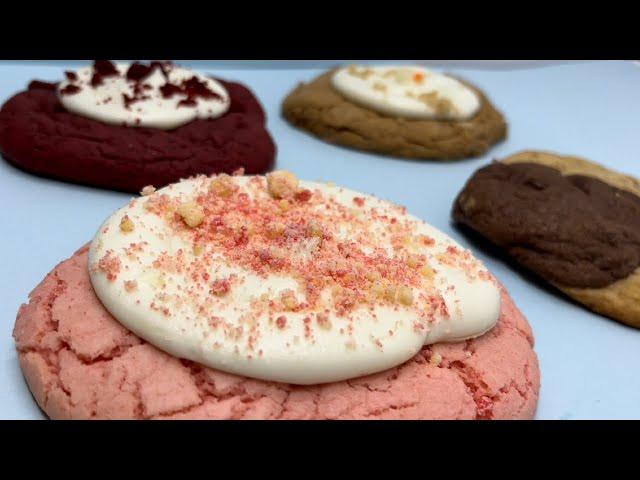 DIY CRUMBL COOKIE RECIPE! Strawberry Cheesecake Crumble Cookie, Red Velvet Cookie, Carrot Cake ‘a
