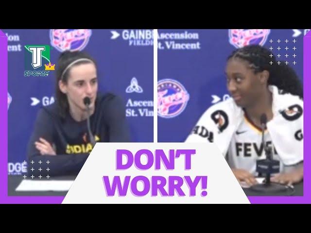 Aliyah Boston INTERRUPTS Caitlin Clark to DEFEND her from a REPORTER who asks about TURNOVERS