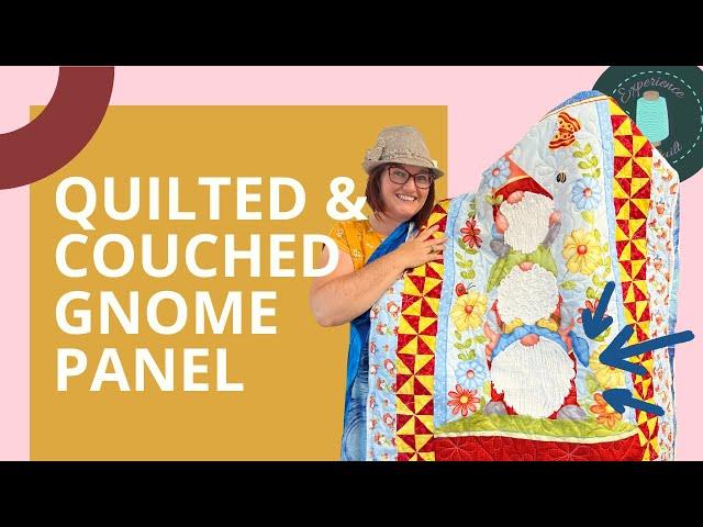 Gnome Panel Quilt with Fluffy Couched Beards | Panel Quilts | Gnome Quilts