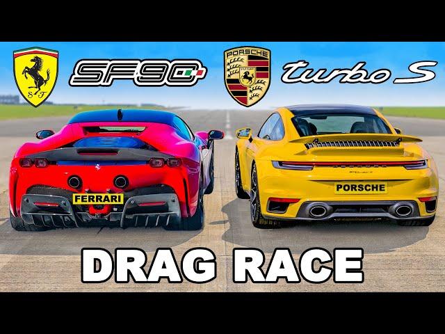 Ferrari SF90 v Porsche 911 Turbo S: DRAG RACE