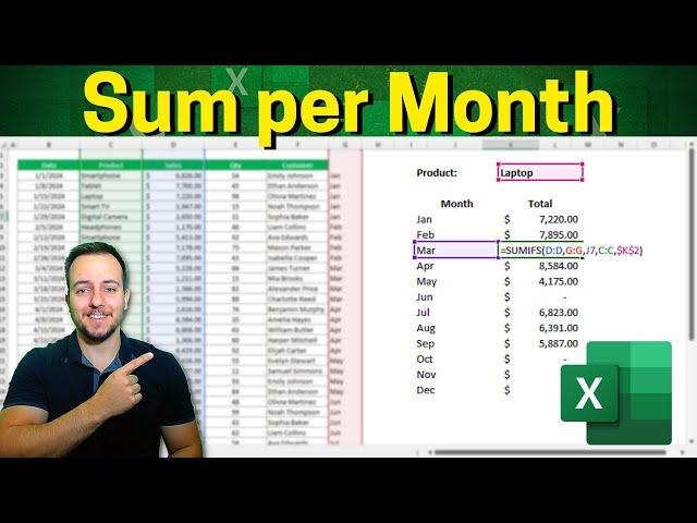 How to Sum per Month in Excel and add more criteria like Product, Customer etc | Sumifs function