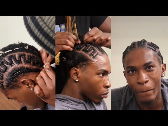 How to do cornrow designs in mens short hair. *Snake cornrows*