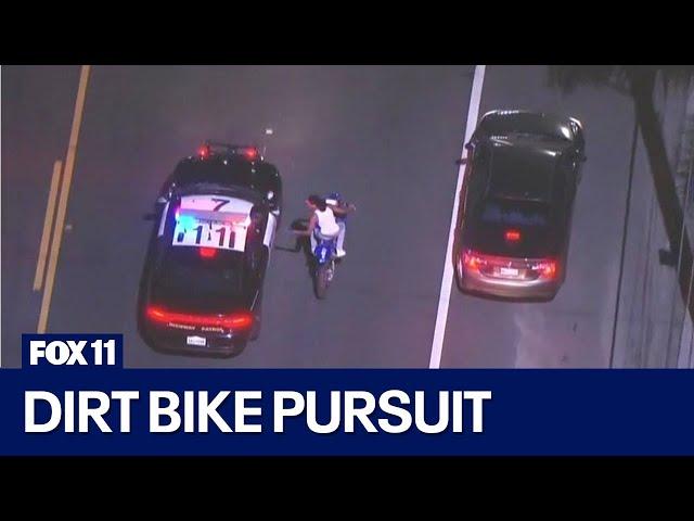 Person in dirt bike leads police chase across LA County