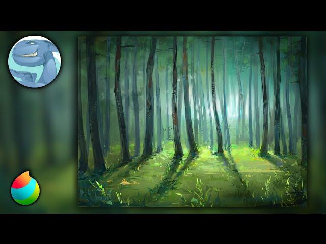 Forest light. MediBang Paint Pro Painting. Timelapse video.