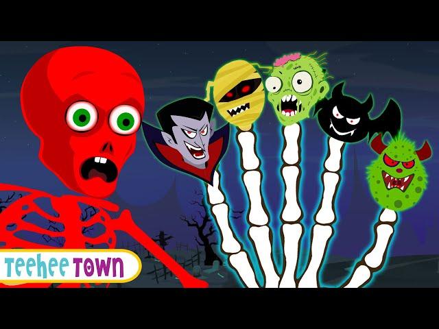 Crazy Ghost Halloween Finger Family Song + Spooky Scary Skeleton Songs For Kids | Teehee Town