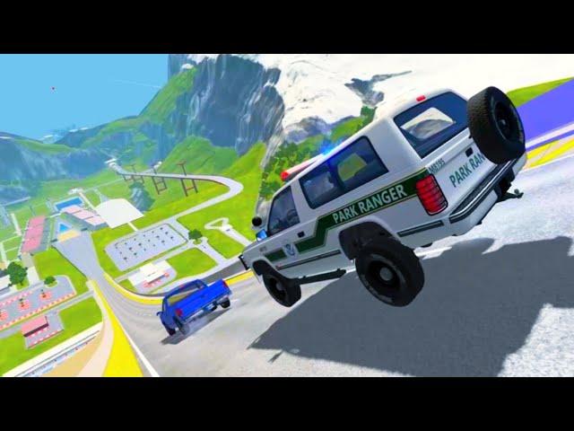 beamNG Drive racing car game, police car, trucks, bus, crash test simulator