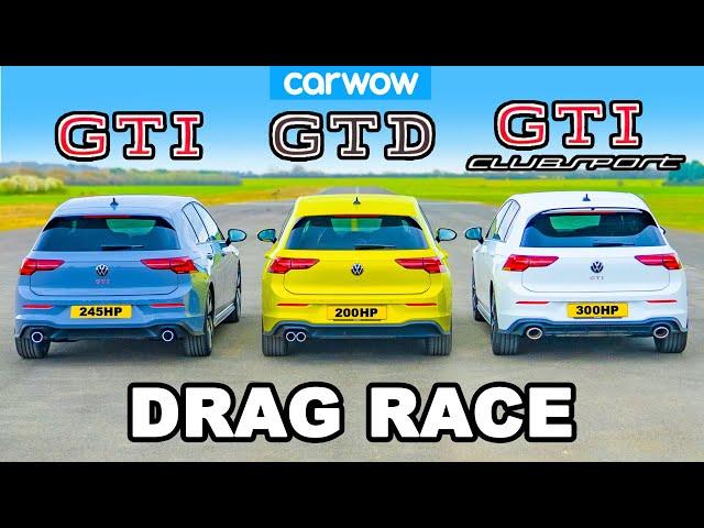 VW Golf GTI v Clubsport v GTD: DRAG RACE