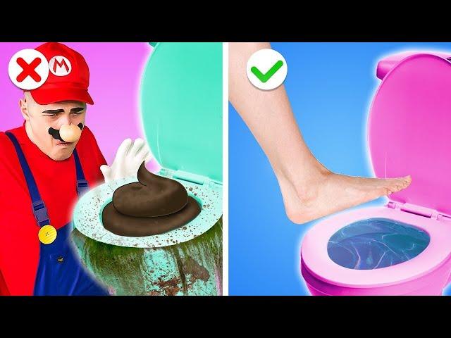 Mario, Do You Know Cool Toilet Hacks? | Cool Super Mario Parenting Hacks