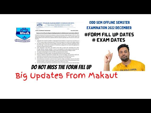 Notice of odd semester examination of MAKAUT|| Big updates from MAKAUT|| Exam Dates|| Form Fill UP||