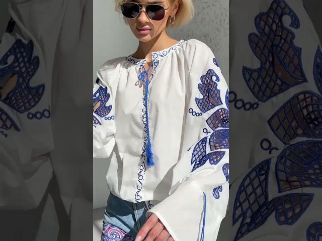 Рубашка Вышиванка цветы рукава белый