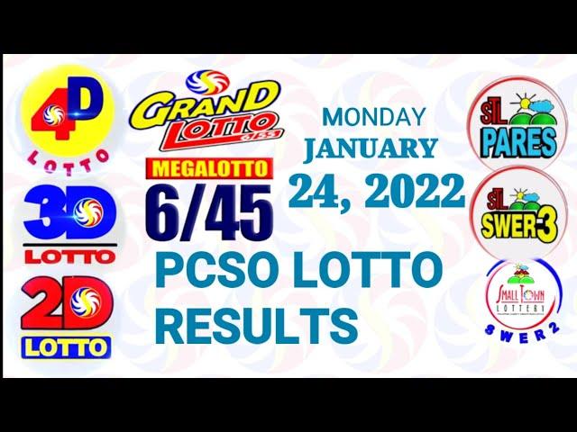 Lotto Result January 24 2022 (Monday), 6/45, 6/55, 3D, 2D | PCSO Lottery draw