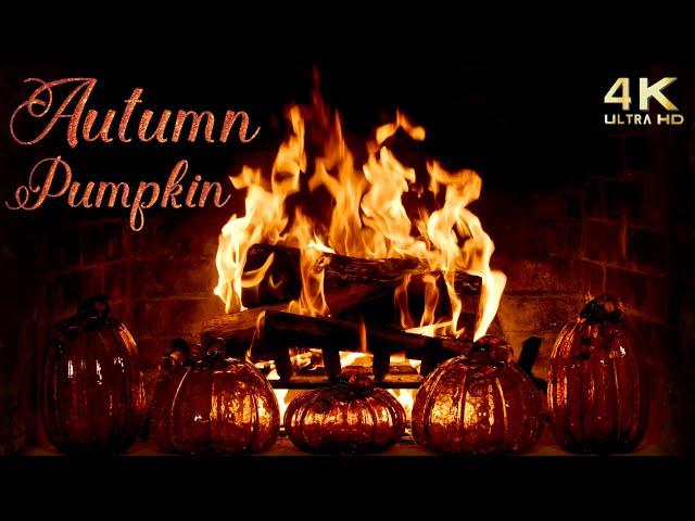 Autumn Pumpkin Crackling Fireplace - 4K Cozy Halloween / Thanksgiving Background - No Music