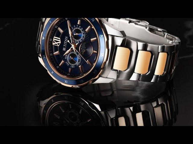 Titan men’s watch|Titan Regalia Premium Blue Dial Quartz Multifunction with moon-phase watch for Men