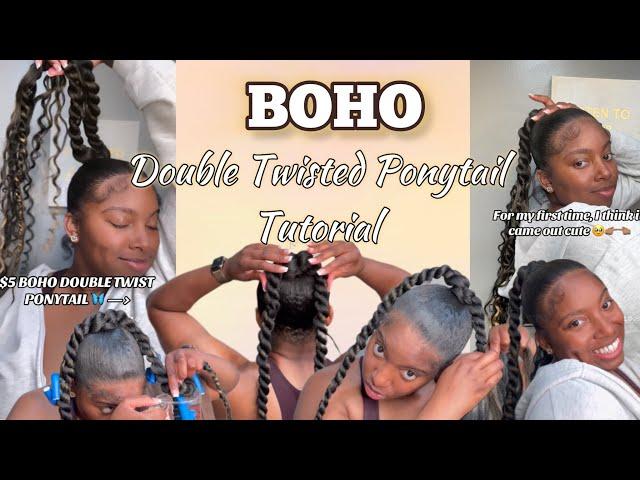 HOW TO: DOUBLE TWIST PONYTAIL WITH BOHO BRAIDING HAIR PIECES | Beginner Friendly Hair Ideas 🩵