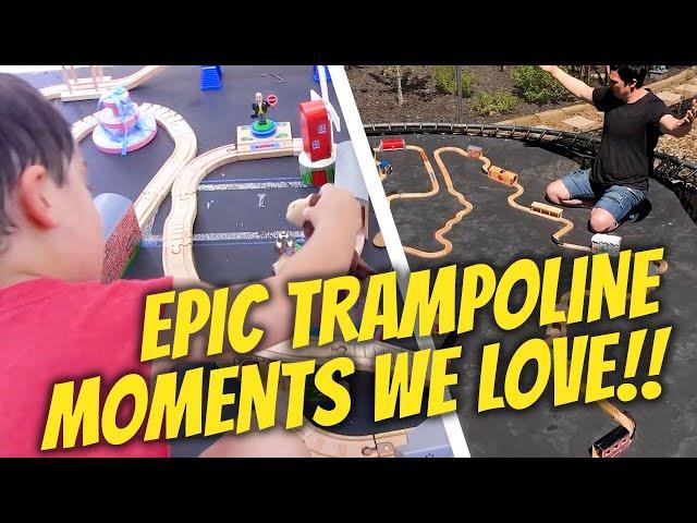 Epic Trampoline Challenges! Trains, Tracks & Fun! 