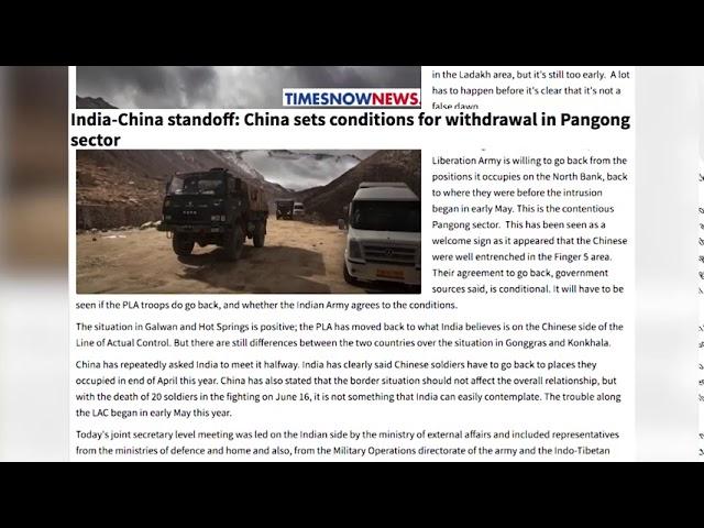 Times Now: India-China standoff: China sets conditions for withdrawal in Pangong sector.